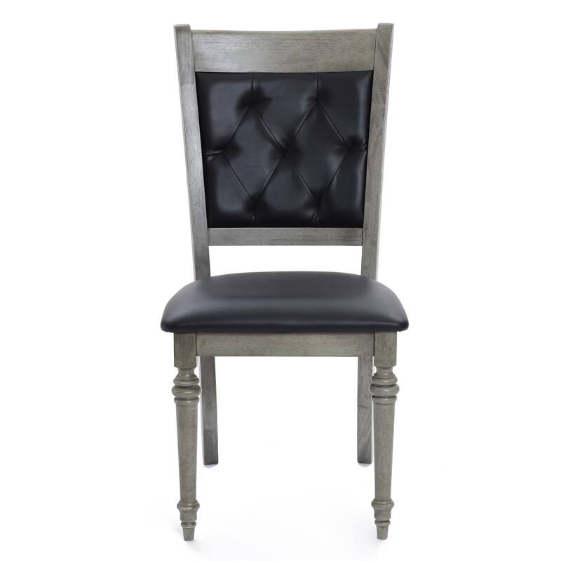 Modern Dining Chairs Set of 2, Gray Rubberwood Upholstered Black Seat, Kitchen Accent Chair