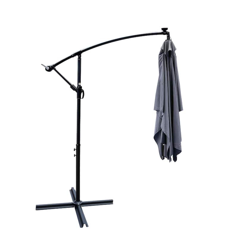 Rectangle 2x3M Patio Umbrella Solar Powered LED Lighted Sun Shade Market Waterproof 6 Ribs Umbrella with Crank and Cross Base