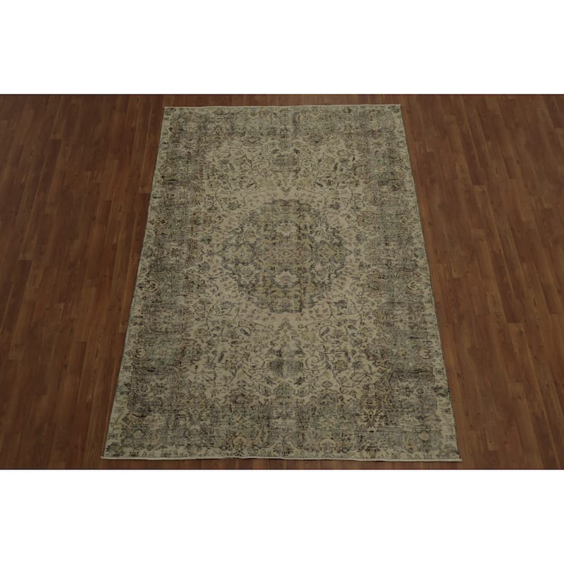 Hand Knotted Oriental 100% Wool Carpet Transitional Floral Beige & Ivories Anatolian Area Rug - 8' 2'' X 5' 8''