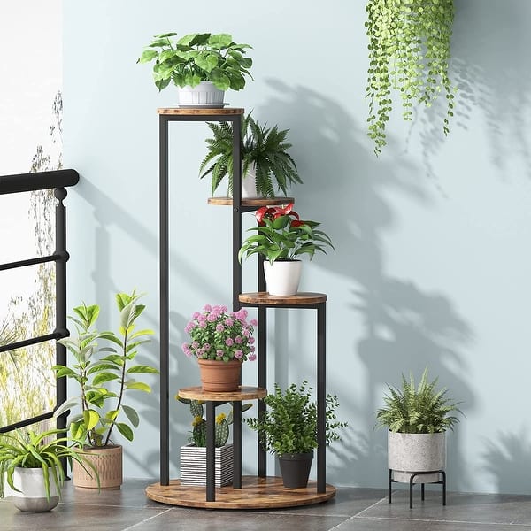 slide 2 of 4, 4-Tier Plant Stand Indoor, Tall Wood Plant Shelf Holders for Garden