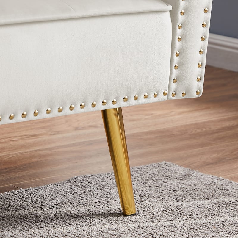 Velvet Tufted Sofa Couch with 2 Pillows and Nailhead Trim for Living Room, Entryway, Hallway, Office