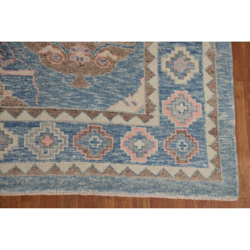 Hand Knotted Oriental 100% Wool Carpet Transitional All-Over Navy Blue & Blues Oushak Area Rug - 9' 11'' X 8' 4''