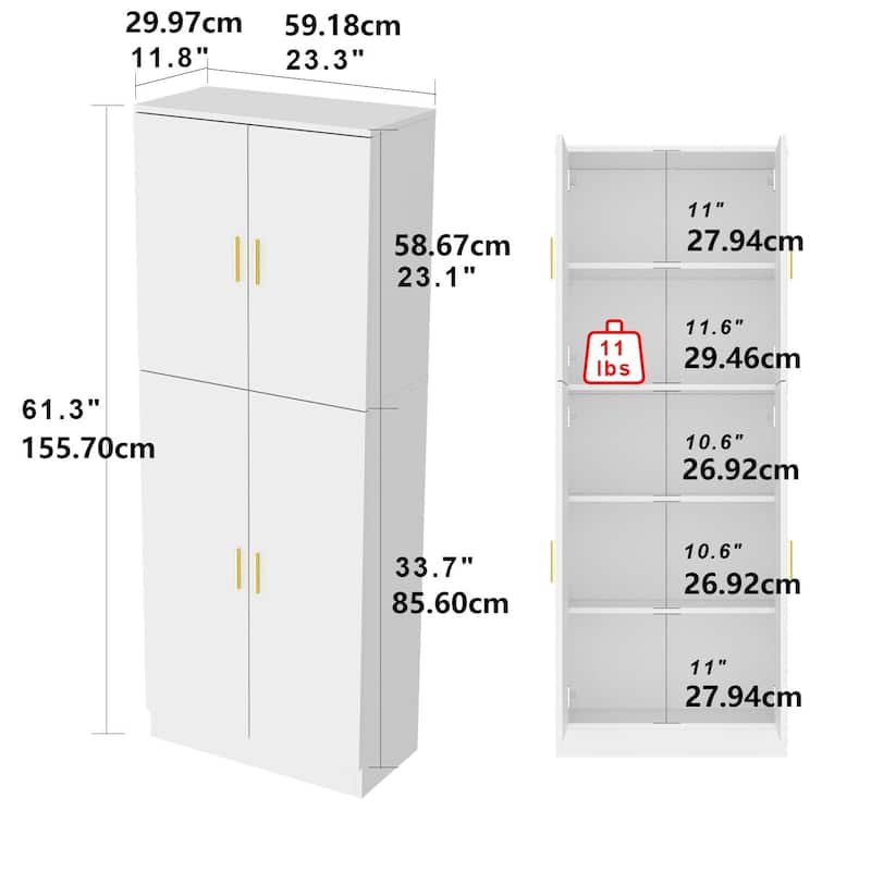 Pantry Cabinet Floor Storage w/ Doors Adjustable Shelves by Kerrogee - 61.2"H