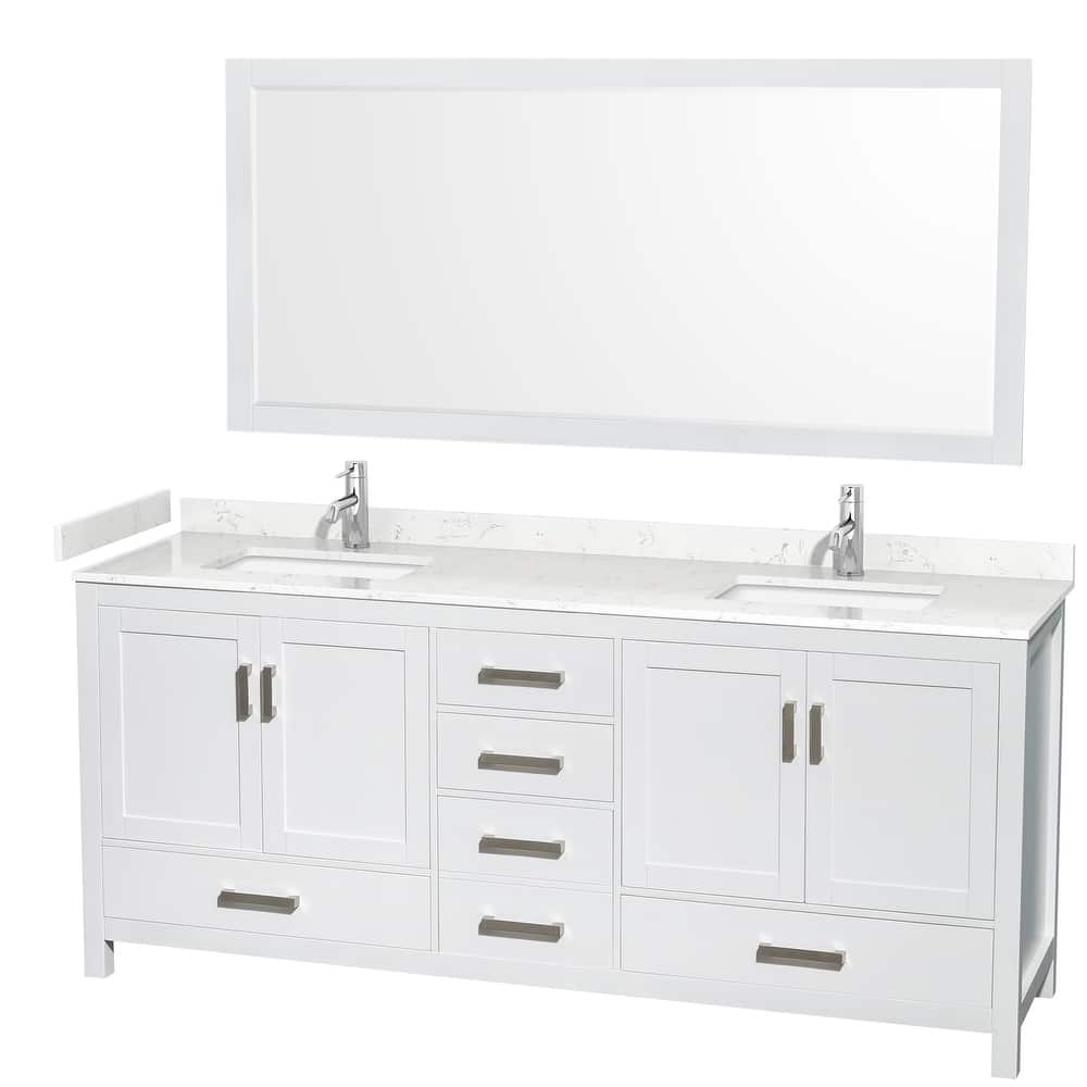 Sheffield Double Bathroom Vanity Set, Cultured Top, 70-Inch Mirror