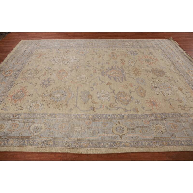 Hand Knotted Oriental 100% Wool Carpet Transitional All-Over Beige & Ivories Oushak Area Rug - 11' 10'' X 8' 5''