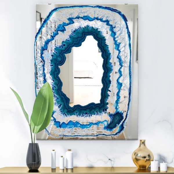 slide 2 of 5, Porch & Den 'Geode 1' Blue Glass Modern Vanity Printed Mirror