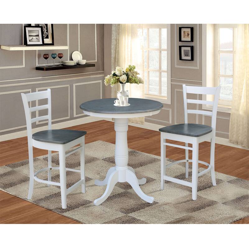 30" Round Pedestal Gathering Height Table With 2 Emily Counter Height Stools - Set of 3 Pieces