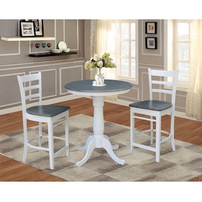30" Round Pedestal Gathering Height Table With 2 Emily Counter Height Stools - Set of 3 Pieces