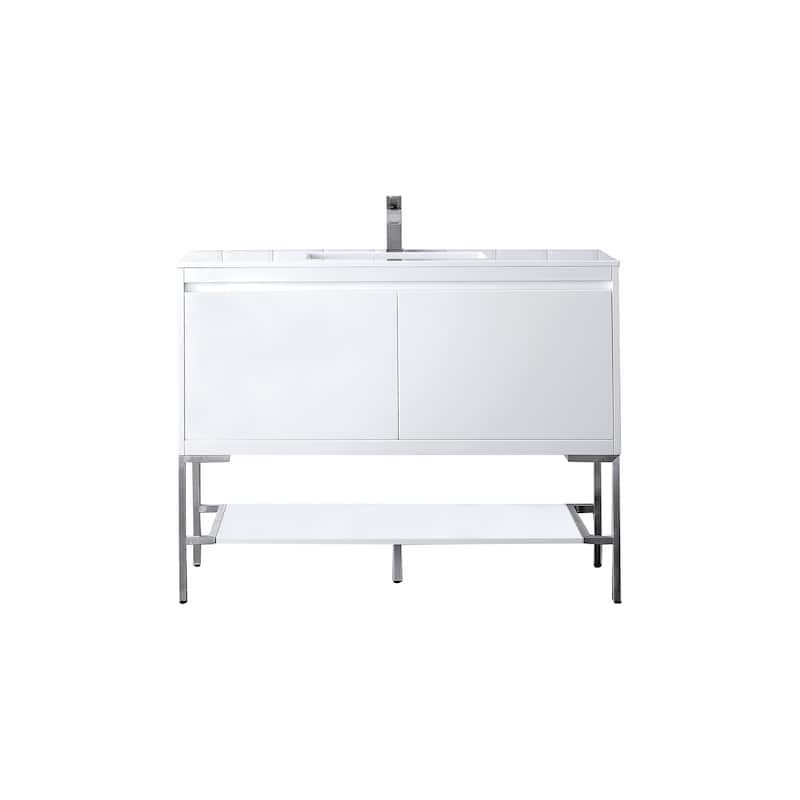 James Martin Vanities Mantova 47.3" Single Vanity Cabinet, Glossy White - Brushed Nickel Base, Glossy White Top
