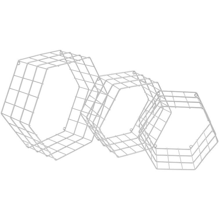 Metal Wire Hexagon Design Wall Mounted Floating Shelves, Set of 3