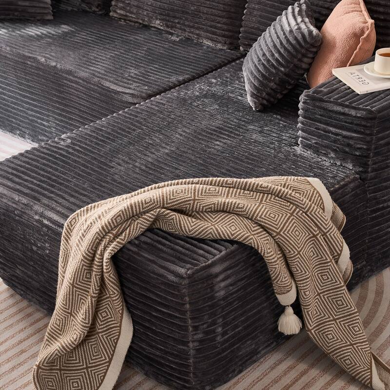 XIZZI Modern Plush Sectional Chaise Couch with Bean Bag Chair