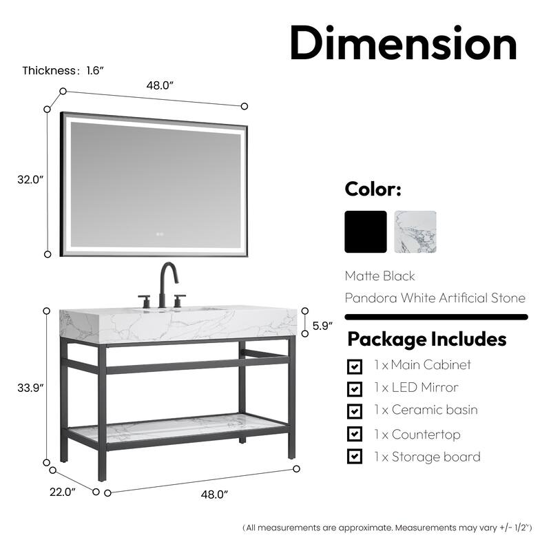Ecija Bath Vanity, Metal Support with Composite Stone Top and Mirror