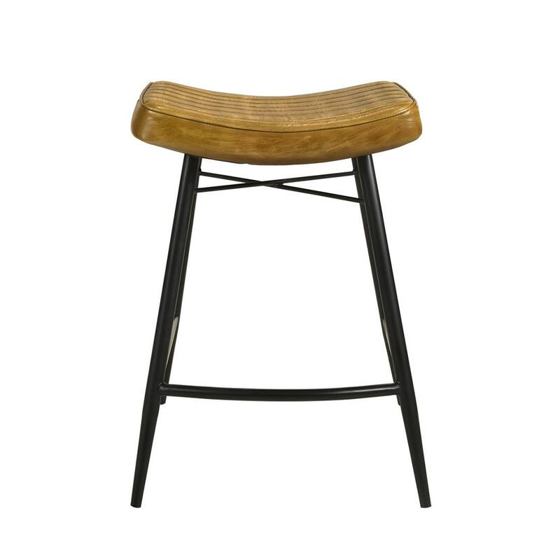 Set of 2 Leather Upholstered Saddle Seat Bar Stools