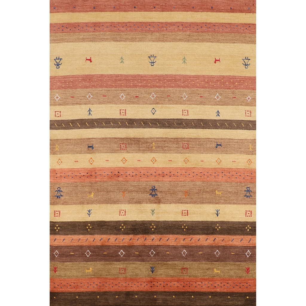 Striped Tribal Gabbeh Indian Area Rug Handmade Oriental Wool Carpet - 5'3"x 7'10"