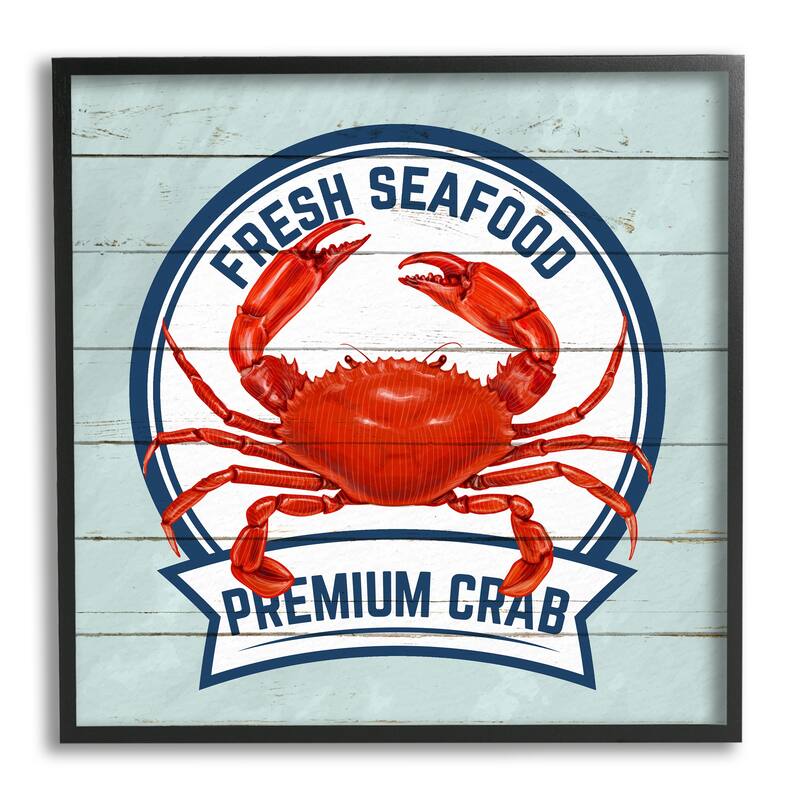 Stupell Fresh Seafood Crab Sign Quote Rustic Nautical Boathouse Framed Wall Art - Red