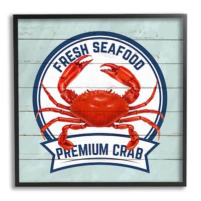 Stupell Fresh Seafood Crab Sign Quote Rustic Nautical Boathouse Framed Wall Art - Red