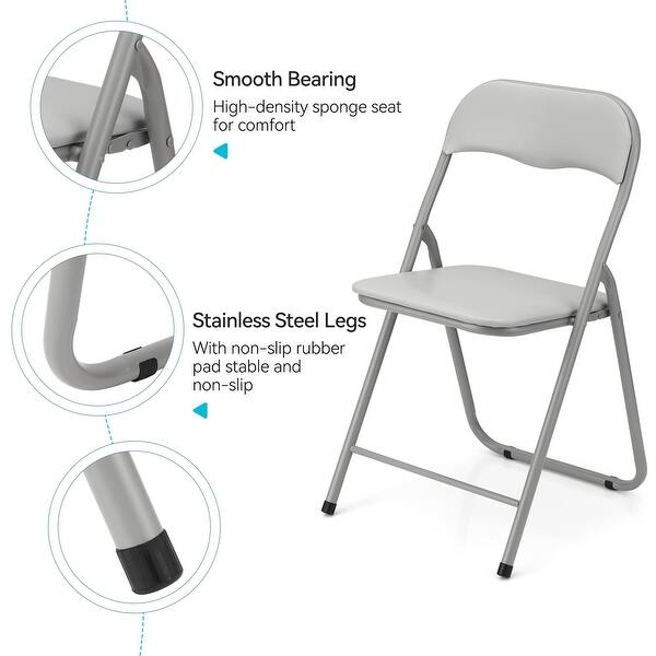 2 Pack Folding Chairs With Padded Cushion – Commercial Grade, Fabric Seat & Back, Gray