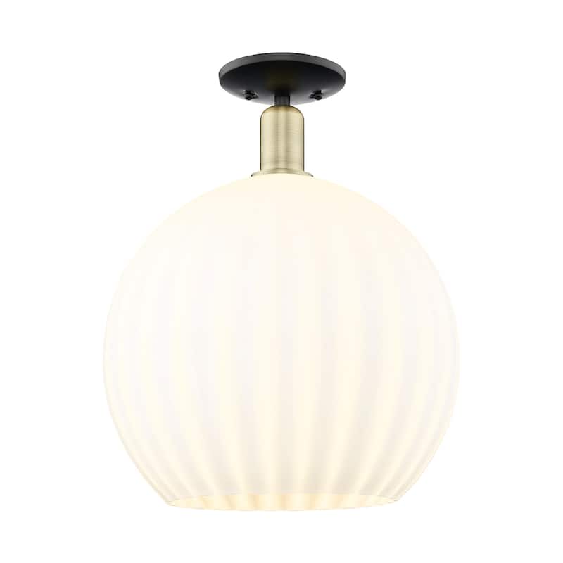 Innovations Lighting 716-1C-19-14 White Venetian Semi-Flush White - Black Antique Brass / White Venetian