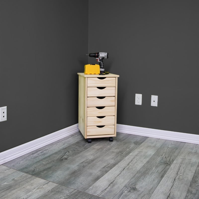 Adeptus Original Roll Cart, Solid Wood, 6 Drawer Roll Cart, Unfinished