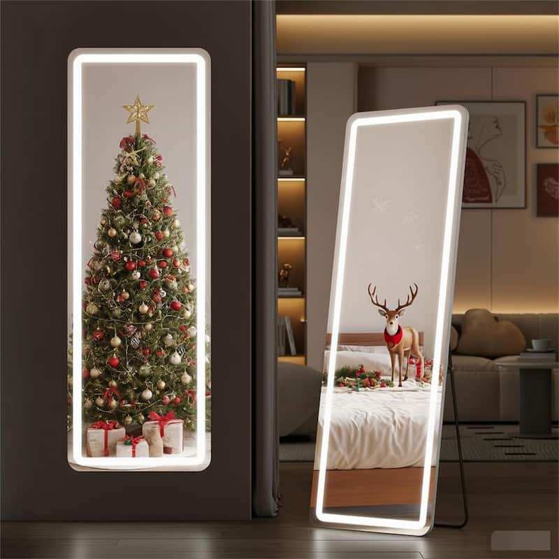 Floor Mirror with LED Light, 64" x 21" Full Length Mirror with Stand, Hanging Mirror Wall Mounted Mirror Full Body Mirror