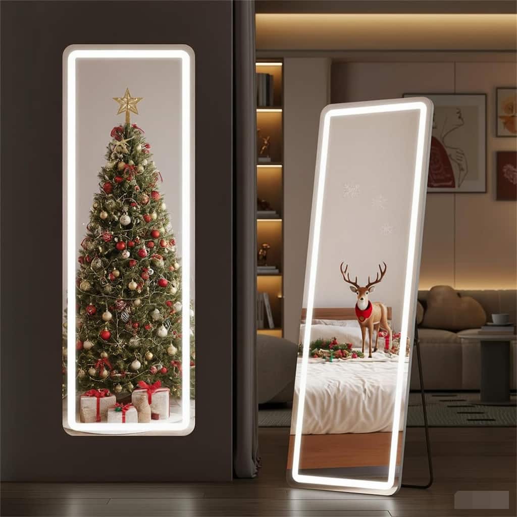 Floor Mirror with LED Light, 64" x 21" Full Length Mirror with Stand, Hanging Mirror Wall Mounted Mirror Full Body Mirror