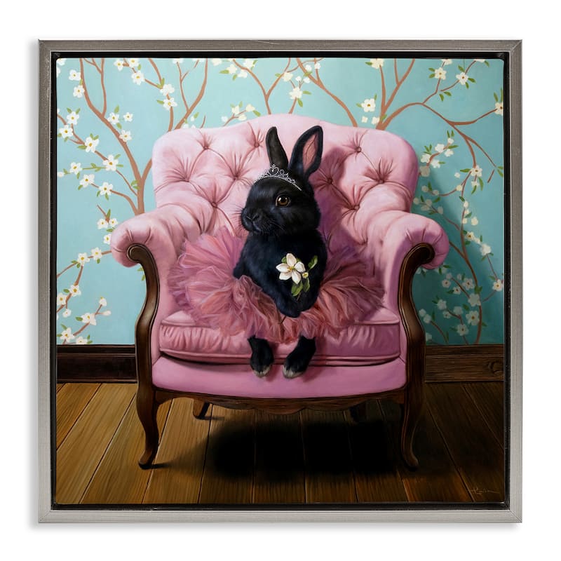 Stupell Girlie Rabbit in Tutu Framed Floater Canvas Wall Art Design By Lucia Heffernan - 25 x 25 - Grey