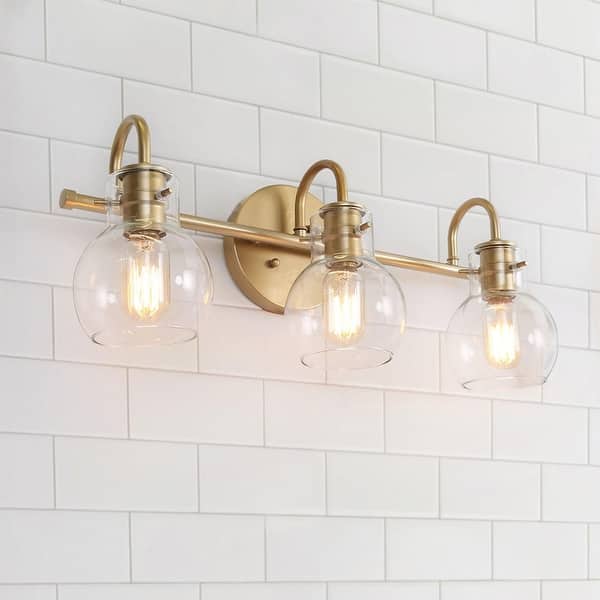 slide 1 of 7, Modern Gold 3-light Bathroom Vanity Light Globe Glass Wall Sconces - L22"x W7"x H9"