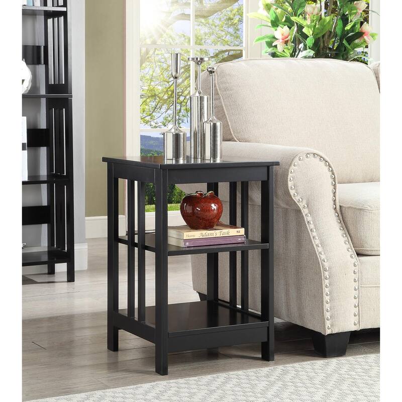 End Table with Smooth Surface Top and Lower Shelves, Functional Accent Side Table for Storage and Display in Living Room or Den