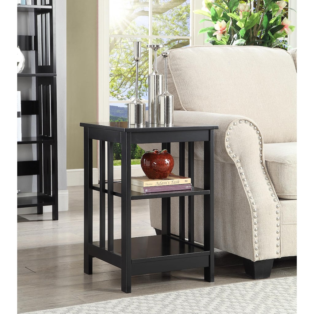 End Table with Smooth Surface Top and Lower Shelves, Functional Accent Side Table for Storage and Display in Living Room or Den