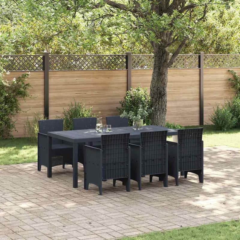 vidaXL Garden Dining Set 7/9 pcs Anthracite/Brown Polt rattan - 200 x 100 x 73 cm - Anthracite/ without cushion/ 6 seater