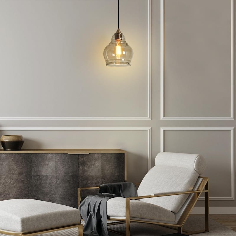 Gloam Modern Unique Small Smoked Gray Glass Pendant Brass Gold Adjustable Kitchen Island Lighting - D8"* H10"