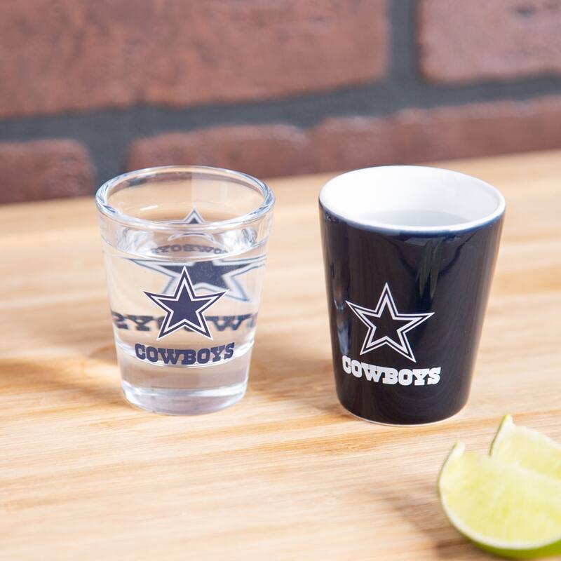 4-Piece Ceramic and Glass 2 oz. Shot Glass Set, Dallas Cowboys