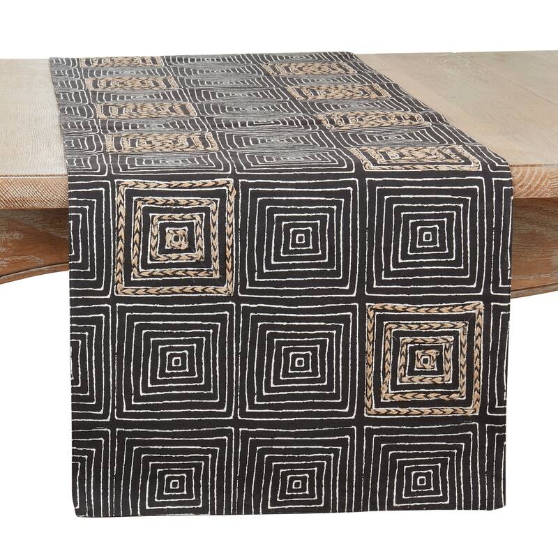 Embroidered Maze Design Table Runner - 16"x72" - 16"x72" - Black
