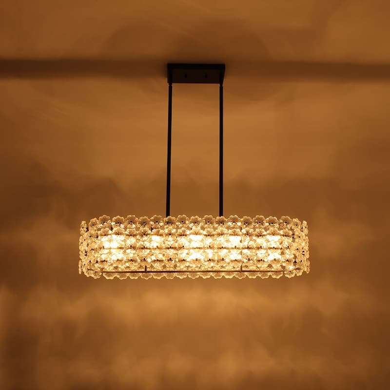 Glam 5-Light Glass Blossom Lantern Linear Island Chandelier 36.2 in