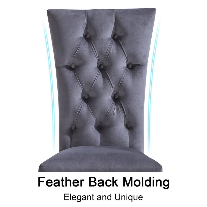 Velvet Tufted Upholstered Dining Room Chairs in Buttons Tufted High Back and Mirror Stainless Steel Legs