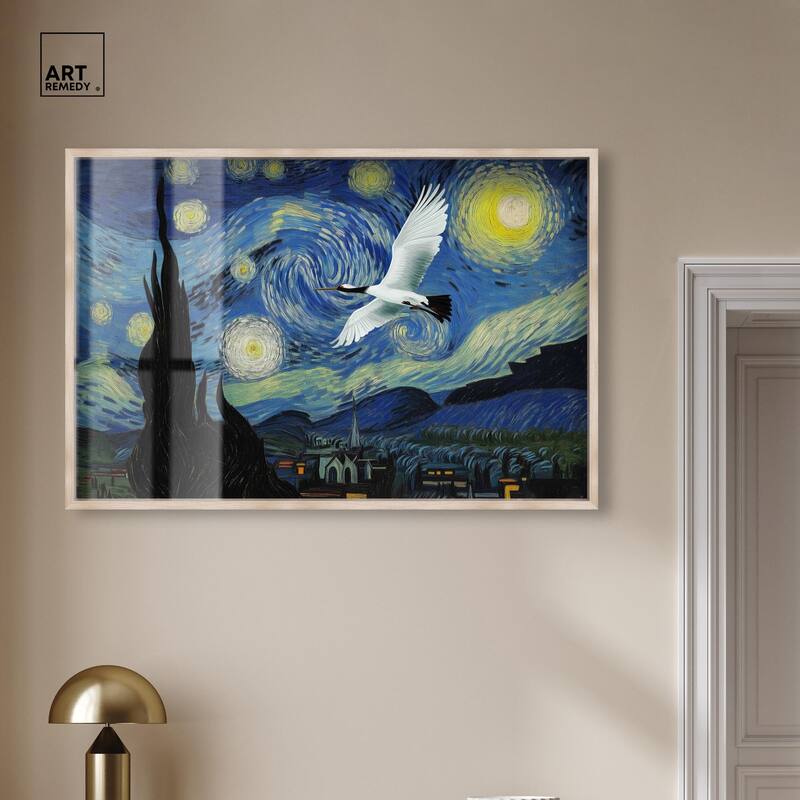 Crane Starry Night Shadowbox by Art Remedy