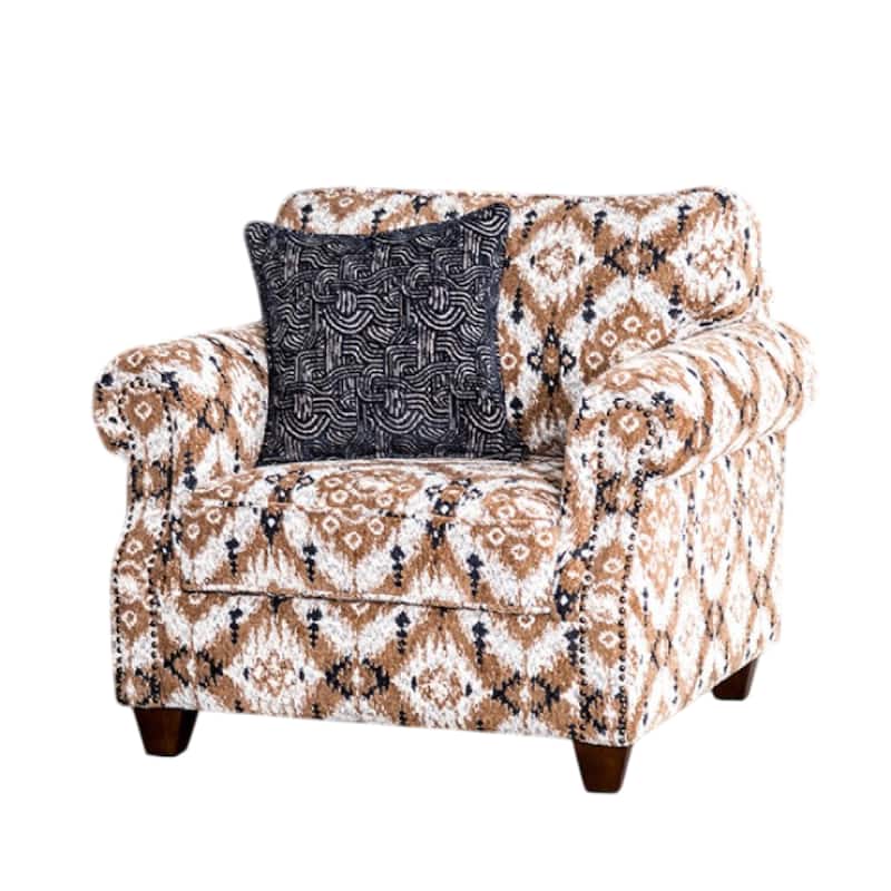 Serra Accent Club Chair, Accent Throw Pillow, Brown, Greige Polyester
