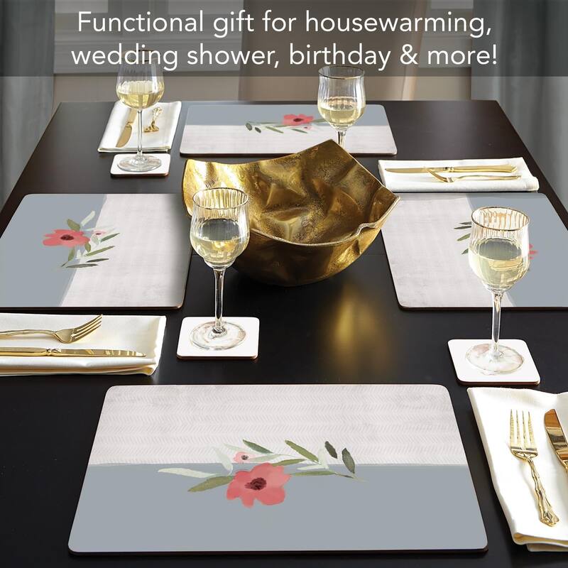 Meadow Flower Decorative Hardboard Placemats with Protective Cork Backing 4 Pack Heat Tolerant and Easily Wipes Clean