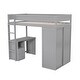 preview thumbnail 8 of 13, Classic Twin Loft Bed Solid Wood Structure Slats Loft Bed with All-in-One Desk Drawers ,Guardrail, Sliding Doors Cabinet - Grey