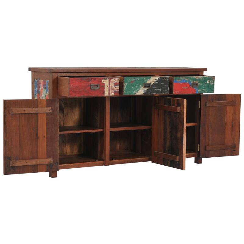 Chic Teak Buffet with 3 Doors and 3 Drawers Made from Recycled Teak Wood Boats