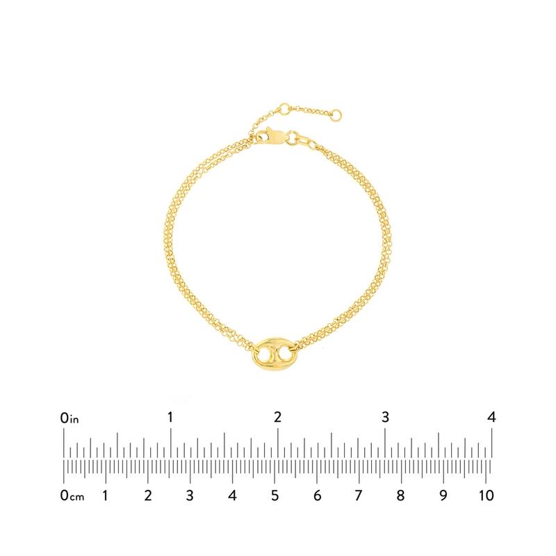 Curata 14k Yellow Gold 7.5" Puff Mariner Element With Double Chain Bracelet
