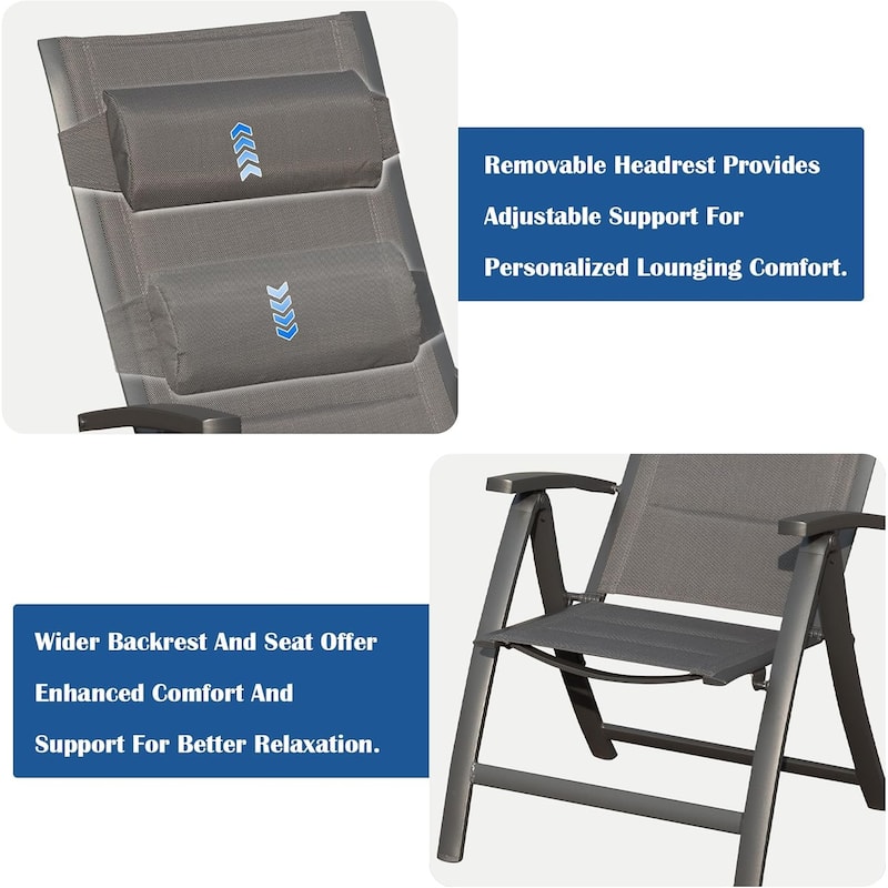 Patio Folding Chairs Set of 2, Padded Textilene Fabric Seat