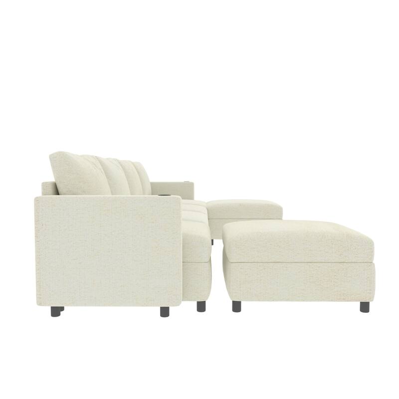 123.6" Chenille U-Shaped Sectional Sofa with Storage and Ottoman, 6-Seater