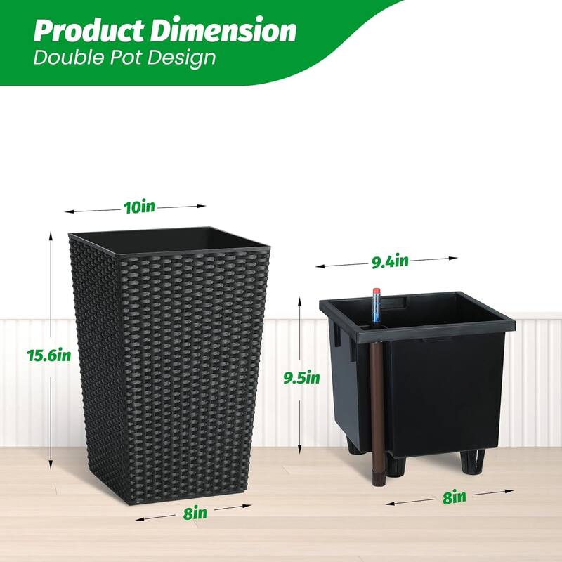 Planters Set of 2, Outdoor＆Indoor Planter Pots, Automatic Watering,High Front Porch Planter Pots