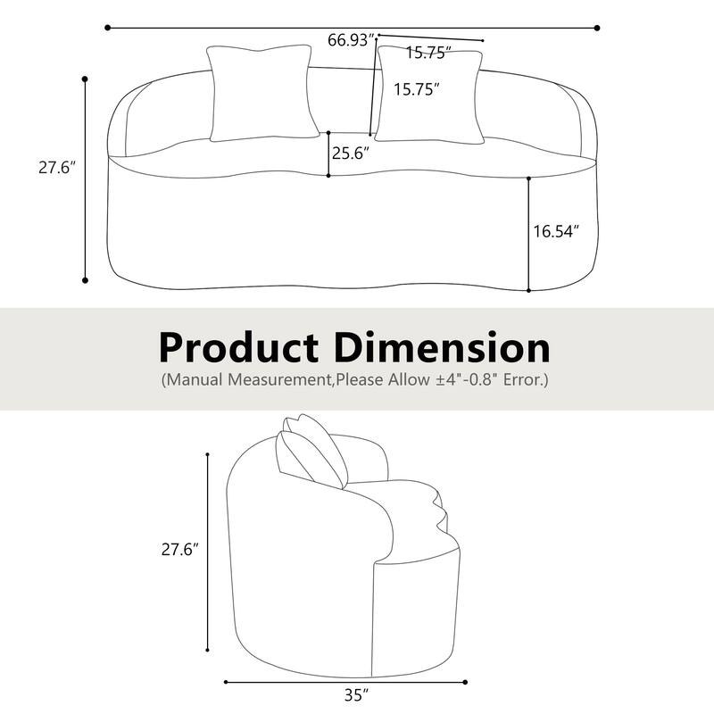 Cloud-like Curved Loveseat Sofa Teddy Fabric Compression Couch