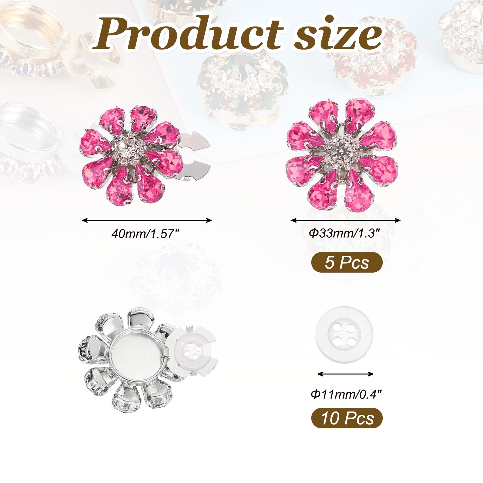 Rhinestone Button Covers Decorative Clips with Sewing Buttons Detachable Sewing Replacement for Women Men DIY Craft Accessories