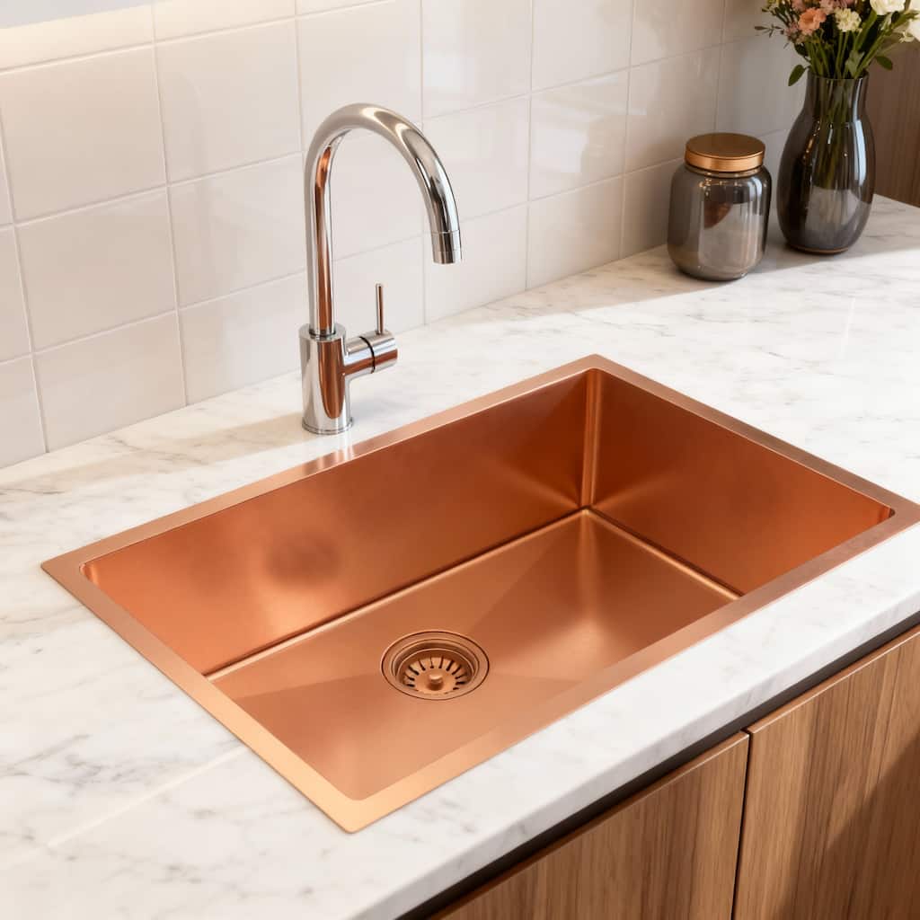 HomeRoots 10" X 27" Rose Gold Stainless Steel Undermount Kitchen Sink - 27.00 in. x 10.00 in. x 18.00 in.