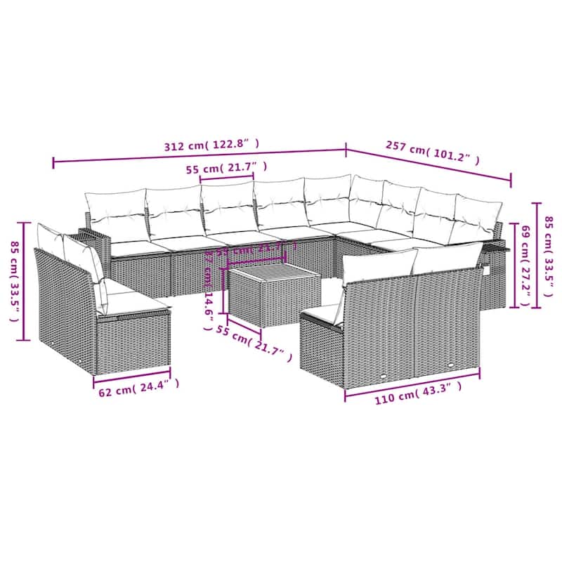vidaXL Garden Sofa Set Black PE Rattan Large Modular Garden Sofa Set - 24.4 x 25.8 x 27.2