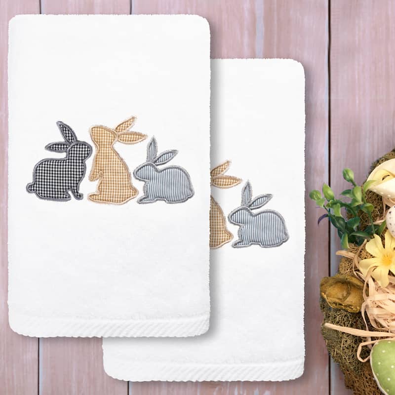 Authentic Hotel and Spa Bunny Row - Embroidered Luxury 100% Turkish Cotton Hand Towels (Set of 2)