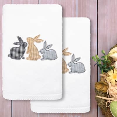 Authentic Hotel and Spa Bunny Row - Embroidered Luxury 100% Turkish Cotton Hand Towels (Set of 2)